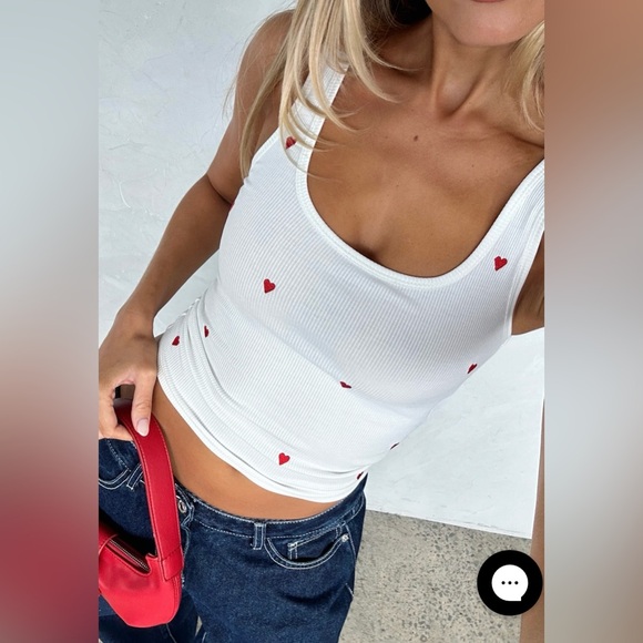 White Fox Do It For Me Ribbed Tank Top in
White with Red Hearts - Picture 2 of 11
